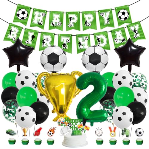Guoguonb Fußball-Themen Geburtstag Dekoration Set Großes Fußball Luftballon Zahl 2 Balloon Happy Birthday Banner Fußball-Kuchendekoration für 2st Birthday Geburtstagsszene Party Dekoration von Guoguonb