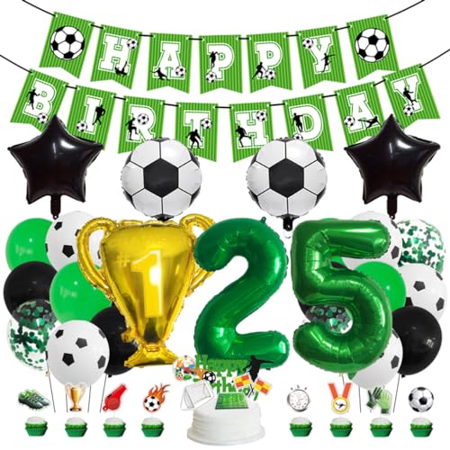 Guoguonb Fußball-Themen Geburtstag Dekoration Set Großes Fußball Luftballon Zahl 25 Balloon Happy Birthday Banner Fußball-Kuchendekoration für 25st Birthday Geburtstagsszene Party Dekoration von Guoguonb