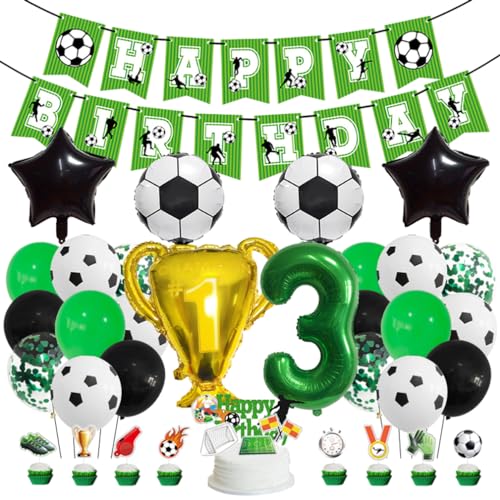 Guoguonb Fußball-Themen Geburtstag Dekoration Set Großes Fußball Luftballon Zahl 3 Balloon Happy Birthday Banner Fußball-Kuchendekoration für 3st Birthday Geburtstagsszene Party Dekoration von Guoguonb