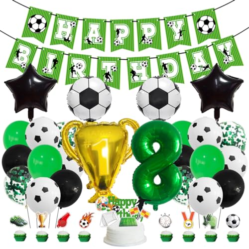 Guoguonb Fußball-Themen Geburtstag Dekoration Set Großes Fußball Luftballon Zahl 8 Balloon Happy Birthday Banner Fußball-Kuchendekoration für 8st Birthday Geburtstagsszene Party Dekoration von Guoguonb