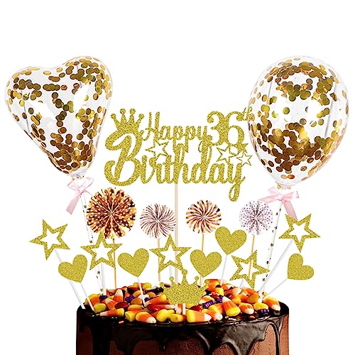 Guoguonb Golden Tortendeko Happy 36th Birthday 36 Jahre Männer Damen Kuchendeko Herz Stern Ballon Glitter Cake Topper für 36. Geburtstag Party Kuchen Deko von Guoguonb