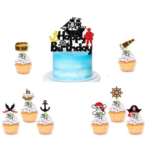 Guoguonb Pirate Tortendekorationen 1 Groß Happy Birthday Cake Topper und 16 Stück Pirate Cupcake für Piratenthema Thema Kuchen Deko Kinder Geburtstagsparty Dekoration Guoguonb Pirate Tortendekorationen 1 Groß Happy Birthday Cake Topper und 16 Stück Pirate Cupcake für Piratenthema Thema Kuchen Deko Kinder Geburtstagsparty Dekoration von Guoguonb