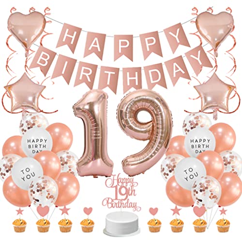 Guoguonb Roségold 19. Geburtstag Dekoration Set - Happy Birthday Banner, Luftballons, Cake Topper für Mädchen, Freundin, Tochter Guoguonb Roségold 19. Geburtstag Dekoration Set - Happy Birthday Banner, Luftballons, Cake Topper für Mädchen, Freundin, Tochter von Guoguonb