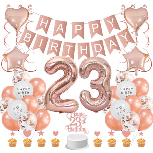 Guoguonb Roségold 23. Geburtstag Dekoration Set 23 Jahr Geburtstag Deko Happy Birthday Banner Luftballons Cake Topper Tortendekoration für Mädchen Madame Frauen Geburtstag Guoguonb Roségold 23. Geburtstag Dekoration Set 23 Jahr Geburtstag Deko Happy Birthday Banner Luftballons Cake Topper Tortendekoration für Mädchen Madame Frauen Geburtstag von Guoguonb