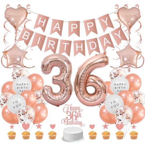 Guoguonb Roségold 36. Geburtstag Dekoration Set 36 Jahr Geburtstag Deko Happy Birthday Banner Luftballons Cake Topper Tortendekoration für Mädchen Madame Frauen Geburtstag Guoguonb Roségold 36. Geburtstag Dekoration Set 36 Jahr Geburtstag Deko Happy Birthday Banner Luftballons Cake Topper Tortendekoration für Mädchen Madame Frauen Geburtstag von Guoguonb
