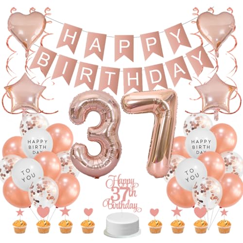 Guoguonb Roségold 37. Geburtstag Dekoration Set 37 Jahr Geburtstag Deko Happy Birthday Banner Luftballons Cake Topper Tortendekoration für Mädchen Madame Frauen Geburtstag Guoguonb Roségold 37. Geburtstag Dekoration Set 37 Jahr Geburtstag Deko Happy Birthday Banner Luftballons Cake Topper Tortendekoration für Mädchen Madame Frauen Geburtstag von Guoguonb