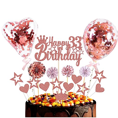 Guoguonb Roségold Tortendeko Happy 33th Birthday 33 Jahre Männer Damen Kuchendeko Herz Stern Ballon Glitter Cake Topper für 33. Geburtstag Party Kuchen Deko Guoguonb Roségold Tortendeko Happy 33th Birthday 33 Jahre Männer Damen Kuchendeko Herz Stern Ballon Glitter Cake Topper für 33. Geburtstag Party Kuchen Deko von Guoguonb