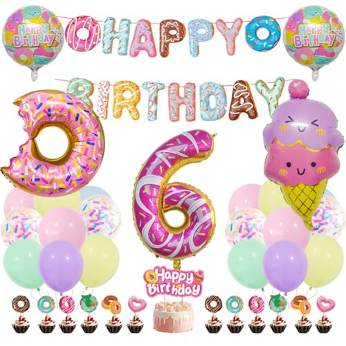 Guoguonb Süße Themen 6. Geburtstag Party Deko Donut Druck Ballon Eiscreme Cupcake Topper Tortendekoration Happy Birthday Banner für 6 Jahr Geburtstagsdeko Kinder Birthday Decorations Guoguonb Süße Themen 6. Geburtstag Party Deko Donut Druck Ballon Eiscreme Cupcake Topper Tortendekoration Happy Birthday Banner für 6 Jahr Geburtstagsdeko Kinder Birthday Decorations von Guoguonb