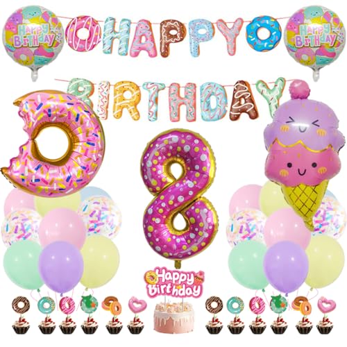 Guoguonb Süße Themen 8. Geburtstag Party Deko Donut Druck Ballon Eiscreme Cupcake Topper Tortendekoration Happy Birthday Banner für 8 Jahr Geburtstagsdeko Kinder Birthday Decorations Guoguonb Süße Themen 8. Geburtstag Party Deko Donut Druck Ballon Eiscreme Cupcake Topper Tortendekoration Happy Birthday Banner für 8 Jahr Geburtstagsdeko Kinder Birthday Decorations von Guoguonb