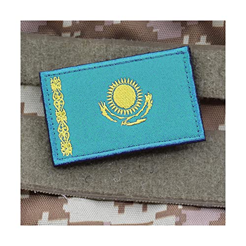 Guokuai 2 Stück Flaggen-Aufnäher, bestickt, taktische Militär-Moral-Aufnäher, Klettverschluss für Rucksäcke, Hut, Kleidung, Westen (Kasachstan) von Guokuai