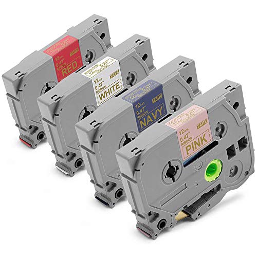 Caidi 4x Brother TZe-R234 TZe-RN34 TZe-RW34 TZe-RE34 P-Touch Textilband für Brother PT-H200 PT-H100LB PT-E100 PT-H110 PT-1000, Gold auf Weiß/Nachtblau / Bordeaux/Rosa von Guoml