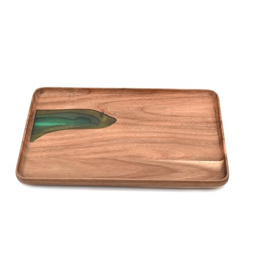 Guowall Serviertablett aus Akazienholz, Grün Epoxidharz, für Partys und Tisch Deko, Deko Tablett, 30x20x2cm von Guowall