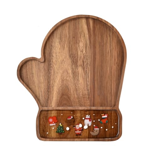 Guowall Weihnachts-Holztablett, Akazienholz und Epoxidharz, Serviertablett für Weihnachtssnacks, Tischdeko oder zum Basteln (Weihnachts-Handschuhe) von Guowall