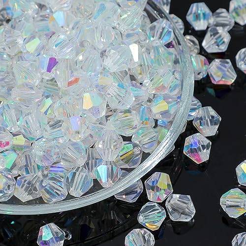 Guoxin Doppelkegel-Kristallglasperlen, facettiert, transparent, klein, lose Abstandshalter, Perlen für Armbänder, Basteln, Schmuckherstellung (4 mm, AB-Kristall), 100 Stück von Guoxin