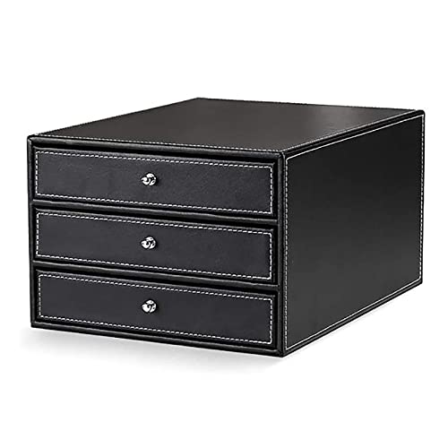 Guoyoocc Schubladenbox,Bürobox mit 3 Schüben,Ablageboxen,Ordner a4 Breit,Schubladenbox Pappe,PU-Leder Chubladenbox zur Dokumentenablage,Stehsammler,Briefablag,für Bürobedarf von Guoyoocc