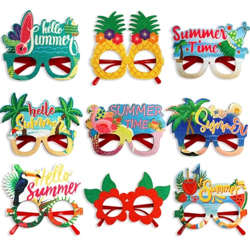 Gupcaqosjw Hawaiianische Themenbrille, lustige hawaiianische Sonnenbrille - 9 Paar lustige hawaiianische Brille,Kostüm -Requisiten, lustige Kinderparty -Gefälligkeiten für Kinder und Erwachsene, Pool von Gupcaqosjw