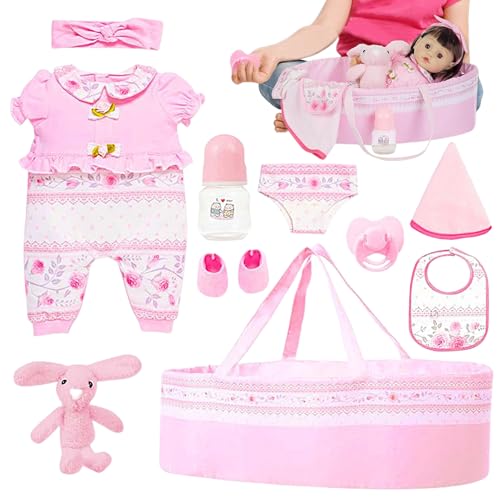 Gupcaqosjw Reborn Baby Puppen Zubehör Set, Mädchen Reborn Puppe Flasche Schnuller Kleidung Set, Für 45 cm Puppe, Realistisches Spielbettchen für Kinderzimmer Haus Kindergarten Geburtstag Kindertag von Gupcaqosjw