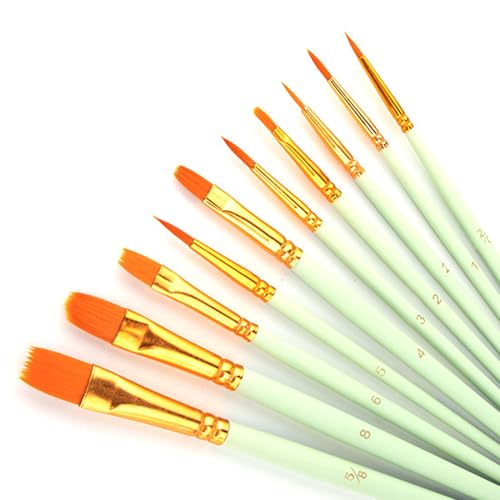 10 Stück Pinselset Acrylfarben für Künstler, Pinsel acrylfarbe Aquarell Ölgemälde Brush Set, Erwachsene und Kinder Nylon Pinsel, Pinsel Malen Nach Zahlen, Pinsel Set mit Holzgriffen Pinselset (Grün) 10 Stück Pinselset Acrylfarben für Künstler, Pinsel acrylfarbe Aquarell Ölgemälde Brush Set, Erwachsene und Kinder Nylon Pinsel, Pinsel Malen Nach Zahlen, Pinsel Set mit Holzgriffen Pinselset (Grün) von Gurfzcyuoo