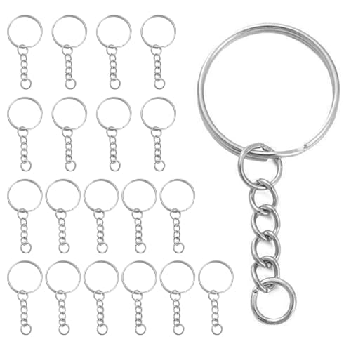 20 Stück 25mm Schlüsselring mit Kette, Schlüsselringe, Schlüsselanhänger Ringe für Schlüssel Handwerk DIY, Schmuckherstellung, Schlüsselanhänger Basteln mit Spaltringe, Schlüsselanhänger Kette von Gurfzcyuoo