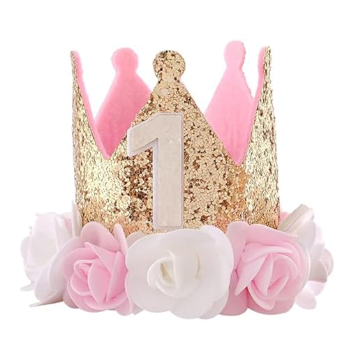 Gurfzcyuoo Baby Mädchen 1. Geburtstag Hut, Baby Tiara Krone für 1. Geburtstag Party, funkelndes Goldblumen-Design, 1. Geburtstag Mädchen Dekorationen für 1. Geburtstag Dekorationen – Glitzer-Stil mit Gurfzcyuoo Baby Mädchen 1. Geburtstag Hut, Baby Tiara Krone für 1. Geburtstag Party, funkelndes Goldblumen-Design, 1. Geburtstag Mädchen Dekorationen für 1. Geburtstag Dekorationen – Glitzer-Stil mit von Gurfzcyuoo