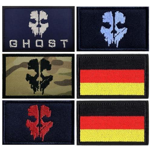 6 Stücke Patches Klett Militär Tactical Aufnäher Patches Deutschland Patches Klett lustig Call of Duty Ghost Mask Airsoft Patch Klett für Rucksäcke Taktische Kleidung Aufkleber Abzeichen von Gurxi