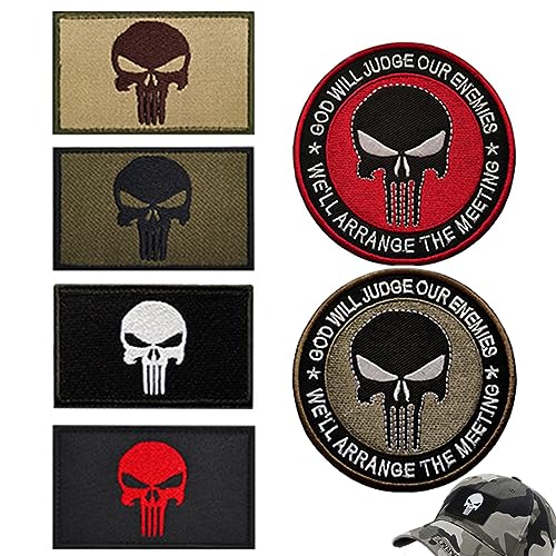 Gurxi Patches Klett Militär Punisher Patch Aufnäher Patches Airsoft Patch Klett 6 Stücke Skull Patches Klett für Rucksäcke Taktische Kleidung Aufkleber Abzeichen Klettbänder, (179G0195) von Gurxi