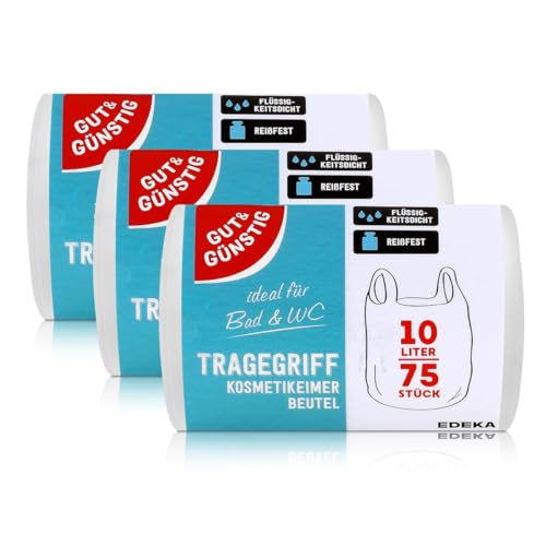 Gut & Günstig Tragegriff Kosmetikeimer Beutel 10L (75 Stück) - 3er Pack - Reißfest & Flüssigkeitsdicht - (3 x 75 Stück) von Gut & Günstig