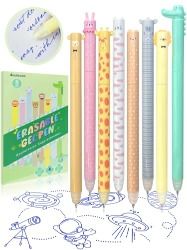 GutSache 8 Stück Cartoon Radierbarer Kugelschreiber, 0,7mm Kawaii Löschbare Stifte Tierstifte Gelstifte Gelschreiber [Tintenfarbe: Blau], Animal Erasable Pen Set für Kinder Studenten Schule Büro von GutSache