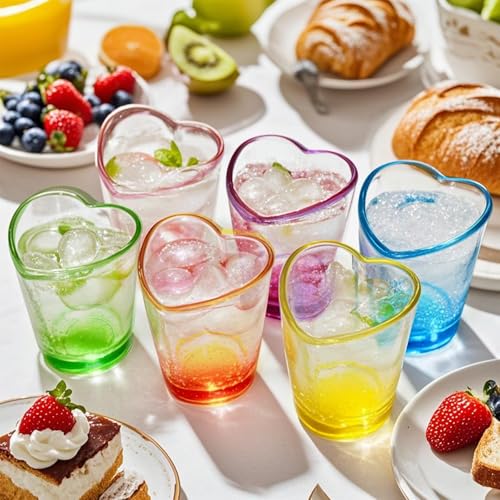 Gute 6er Set Herzförmige Schnapsgläser - Farbe Design mit stabiler Basis (1,5oz/45ml) Für Valentinstag/Geburtstag/Partys - Whisky, Soju & Cocktail Barzubehör von Gute