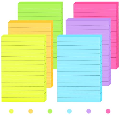 Gute Haftnotizen,270 Blatt Linierte Haftnotizen,100 x 150 mm Sticky Notes,Helle Selbstklebende Haftnotizzettel in 6 Faben,Notizzettel,Klebezettel,farbig Notizblock für Büro Haus,45 Blatt pro Stück von Gute