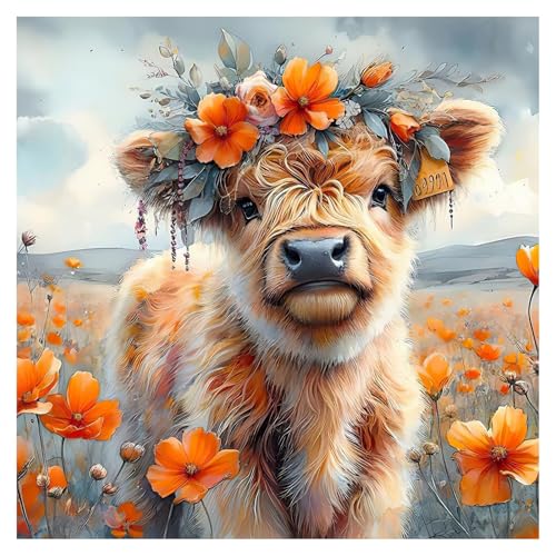 Gutluz Diamond Painting Kinder Tiere Kuh ab 8 Jahre - Diamant Painting Bilder - Erwachsene Kuh Diamond Art Kits Bastelset 30x30cm von Gutluz