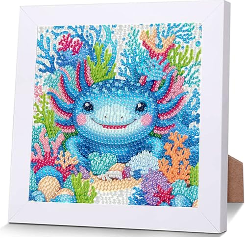Gutluz Diamond Painting Kinder ab 6 Jahre Diamant Painting Bilder mit rahmen Tiere 5D Diamond-Painting Kit als Geschenke Bastelset Kinder Diamond Art (Blau) von Gutluz