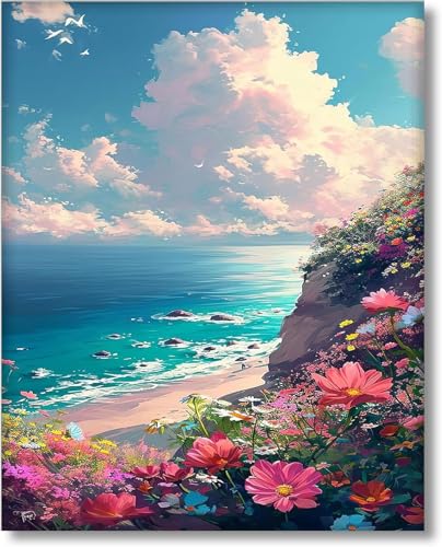 Gutluz Malen Nach Zahlen Erwachsene Landschaftstrand - Paint by Numbers Adults - Geschenke für Erwachsene und Kinder ab 10+ Jahren - Malen Nach Zahlen ab 10 + Jahre Mädchen (40 x 50 cm Rahmenlos) von Gutluz
