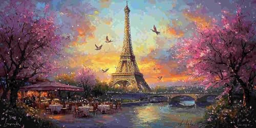 Der Eiffelturm Diamond Painting Erwachsene Groß xxl, 5D Diamant Painting Bilder Anfänger Runder Vollbohrer Diamanten Malerei DIY Stickerei Kreuzstich Home Wand Dekor, Geschenke für Frauen 50x100 cm z1 von Guuogxan