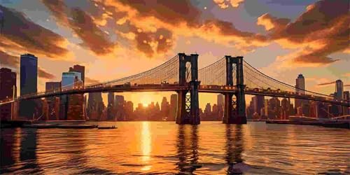 Diamond Painting Erwachsene Groß 60x120 cm, 5D Diamant Painting Bilder Brooklyn Brücke, DIY Diamant Malerei Basteln Erwachsene Set für Wohnzimmer Schlafzimmer Wand Dekor, Geschenke für Mädchen x-43 von Guuogxan