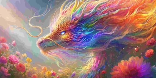 Diamond Painting Erwachsene Groß 70x140 cm, 5D Diamant Painting Bilder Farbiger Drache, DIY Diamant Malerei Basteln Erwachsene Set für Wohnzimmer Schlafzimmer Wand Dekor, Geschenke für Mädchen x-50 von Guuogxan