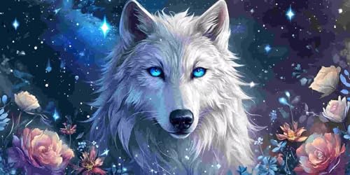 Diamond Painting Erwachsene Groß 70x140 cm, 5D Diamant Painting Bilder Weißer Wolf Blumen, DIY Diamant Malerei Basteln Erwachsene Set für Wohnzimmer Schlafzimmer Wand Dekor, Geschenke für Mädchen x-10 Diamond Painting Erwachsene Groß 70x140 cm, 5D Diamant Painting Bilder Weißer Wolf Blumen, DIY Diamant Malerei Basteln Erwachsene Set für Wohnzimmer Schlafzimmer Wand Dekor, Geschenke für Mädchen x-10 von Guuogxan