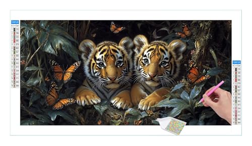 Diamond Painting Set für Enwachsene DIY 5D Dschungel Tiger Diamond Painting Bilder mit Quadrat Full Drill Groß Diamond Art Painting Kit für Home Wall Decor, Weihnachten Geschenke 60x30cm/24x12in T-73 von Guuogxan