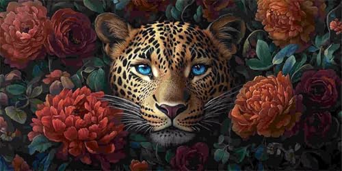 Leopard Peony Blumen Diamond Painting Erwachsene Groß xxl, 5D Diamant Painting Bilder Runder Vollbohrer Diamanten Malerei DIY Stickerei Kreuzstich Home Wand Dekor, Geschenke für Frauen 30x60 cm z-29 von Guuogxan