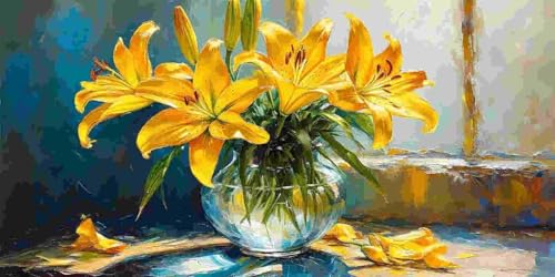 Lilien Gelb Diamond Painting Erwachsene Groß xxl, 5D Diamant Painting Bilder Anfänger Runder Vollbohrer Diamanten Malerei DIY Stickerei Kreuzstich Home Wand Dekor, Geschenke für Frauen 60x120 cm z-21 von Guuogxan