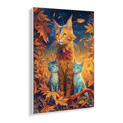 Malen nach Zahlen für Erwachsene – DIY Ölgemälde Set für Anfänger, ohne Rahmen 20 x 30 cm, mit 3 Pinseln & Acrylfarben, Home Dekoration Entspannung & Kreativität Geschenk (Katze Ahornblatt) i-424 von Guuogxan