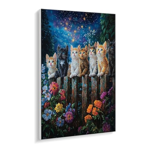 Malen nach Zahlen für Erwachsene – DIY Ölgemälde Set für Anfänger, ohne Rahmen 20 x 30 cm, mit 3 Pinseln & Acrylfarben, Home Dekoration Entspannung & Kreativität Geschenk (Katze Nachtblick) i-428 von Guuogxan