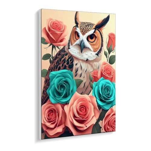 Malen nach Zahlen für Erwachsene – DIY Ölgemälde Set für Anfänger, ohne Rahmen 20 x 30 cm, mit 3 Pinseln & Hochwertigen Acrylfarben, Home Deko Entspannung & Kreativität Geschenk (Rose Eule) i-433 von Guuogxan