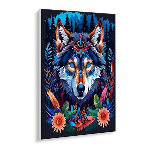 Malen nach Zahlen für Erwachsene – DIY Ölgemälde Set für Anfänger, ohne Rahmen 20 x 30 cm, mit 3 Pinseln & Hochwertigen Acrylfarben, Home Deko Entspannung & Kreativität Geschenk (Wolf Retro) i-367 von Guuogxan