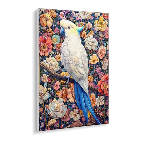 Malen nach Zahlen für Erwachsene – DIY Ölgemälde Set für Anfänger, ohne Rahmen 50 x 70 cm, mit 3 Pinseln & Hochwertigen Acrylfarben, Home Deko Entspannung & Kreativität Geschenk (Papagei Blumen) i-762 von Guuogxan