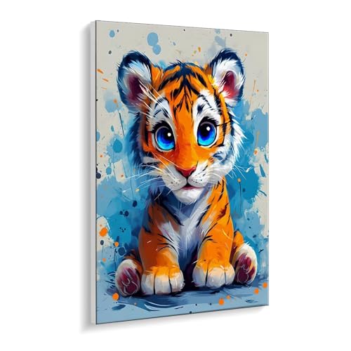 Malen nach Zahlen für Erwachsene – DIY Ölgemälde Set für Anfänger, ohne Rahmen 50 x 70 cm, mit 3 Pinseln & Hochwertigen Acrylfarben, Home Deko Entspannung & Kreativität Geschenk (Tiger süß) i-375 von Guuogxan