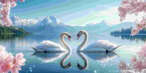 Weißer Schwan Diamond Painting Erwachsene Groß xxl, 5D Diamant Painting Bilder Anfänger Runder Vollbohrer Diamanten Malerei DIY Stickerei Kreuzstich Home Wand Dekor, Geschenke für Frauen 40x80 cm z-17 von Guuogxan