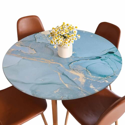 Guxxuil Runde Tischdecke aus Marmor, grün-blaue Tinte, durchscheinend, modern, elastischer Rand, wasserdicht, Wachstuch-Tischdecke für 101,6 cm - 111,8 cm Guxxuil Runde Tischdecke aus Marmor, grün-blaue Tinte, durchscheinend, modern, elastischer Rand, wasserdicht, Wachstuch-Tischdecke für 101,6 cm - 111,8 cm von Guxxuil