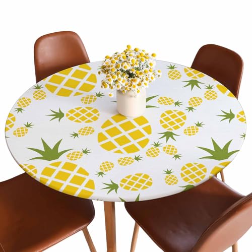Guxxuil Runde Tischdecke mit Ananas, elastische Kanten, tropische Früchte, geometrische Sommer-Tischdecken, waschbar, wiederverwendbar, für Küche, Picknick, Party, 101,6–111,8 cm, Gelb Guxxuil Runde Tischdecke mit Ananas, elastische Kanten, tropische Früchte, geometrische Sommer-Tischdecken, waschbar, wiederverwendbar, für Küche, Picknick, Party, 101,6–111,8 cm, Gelb von Guxxuil