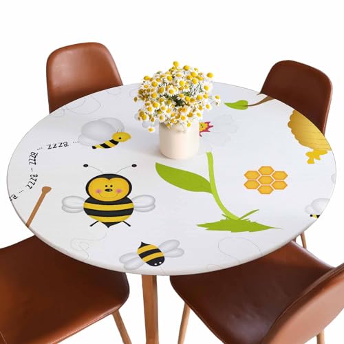 Guxxuil Runde Tischdecke mit Cartoon-Bienen-Motiv, süßer Honig, blühende Blumen, Blätter, Baum, elastischer Rand, Tischdecke, wasserdicht, Wachstuch, Tischdecke für 101,6 cm - 111,8 cm Guxxuil Runde Tischdecke mit Cartoon-Bienen-Motiv, süßer Honig, blühende Blumen, Blätter, Baum, elastischer Rand, Tischdecke, wasserdicht, Wachstuch, Tischdecke für 101,6 cm - 111,8 cm von Guxxuil